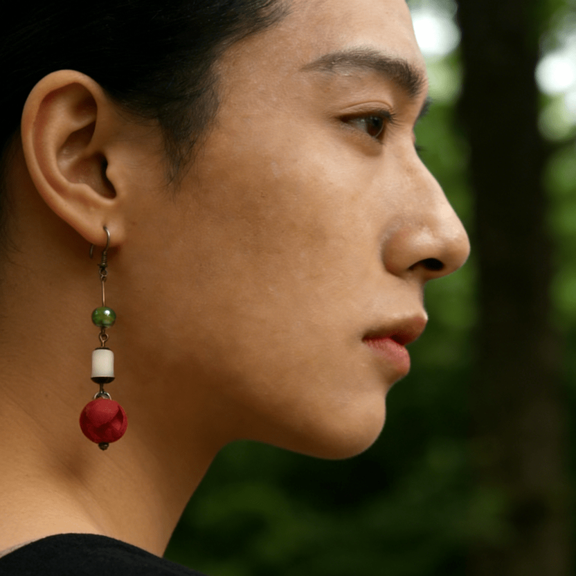 "The Forest Harmony" - Natural Seed & Red Bead Zen Drop Earrings - Yunicrafts