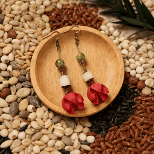 "Forest Harmony" Red Seed Earrings - Yunicrafts