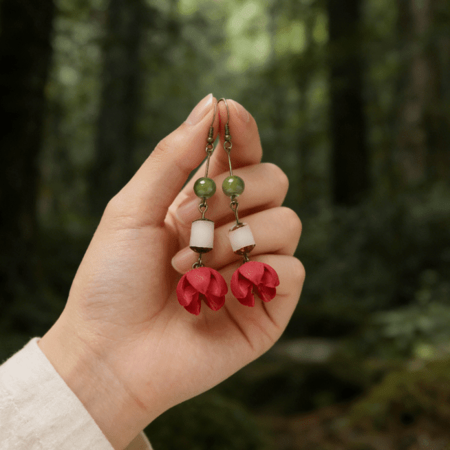 "Forest Harmony" Red Seed Earrings - Yunicrafts