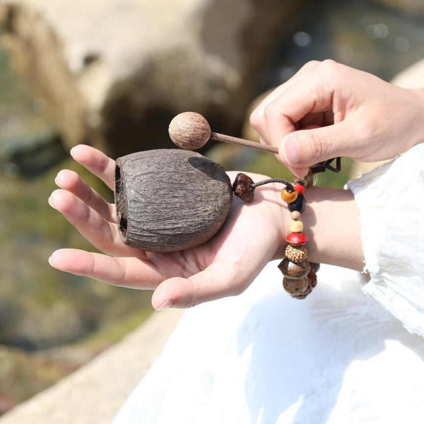 "The Forest Woodblock" - Handheld Natural Seed Percussion Instrument & Charm - Yunicrafts