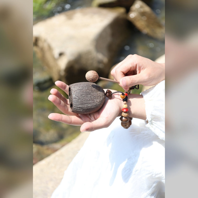 "The Forest Woodblock" - Handheld Natural Seed Percussion Instrument & Charm - Yunicrafts