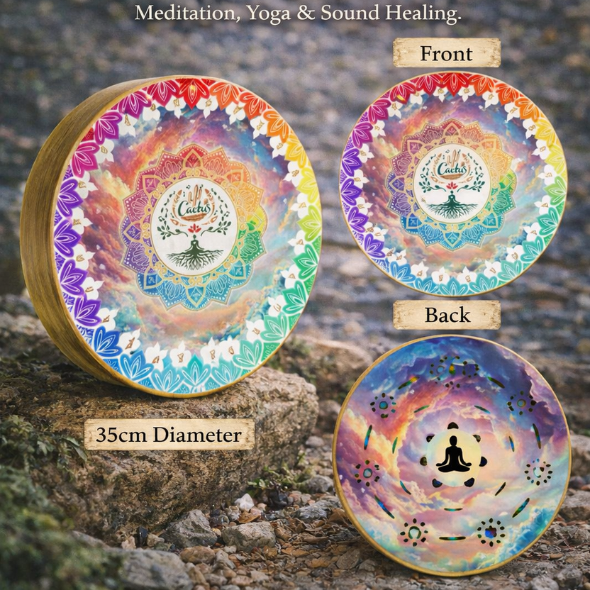 Handcrafted "Colorful Clouds" bamboo stream drum with rainbow mandala design - Yunicrafts