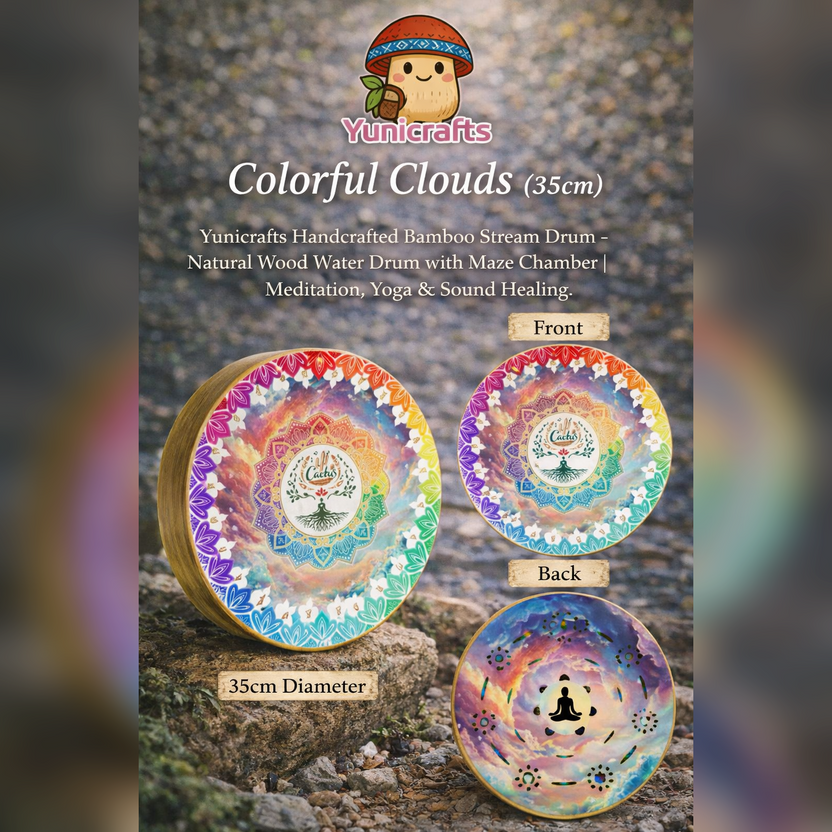 Handcrafted "Colorful Clouds" bamboo stream drum with rainbow mandala design - Yunicrafts