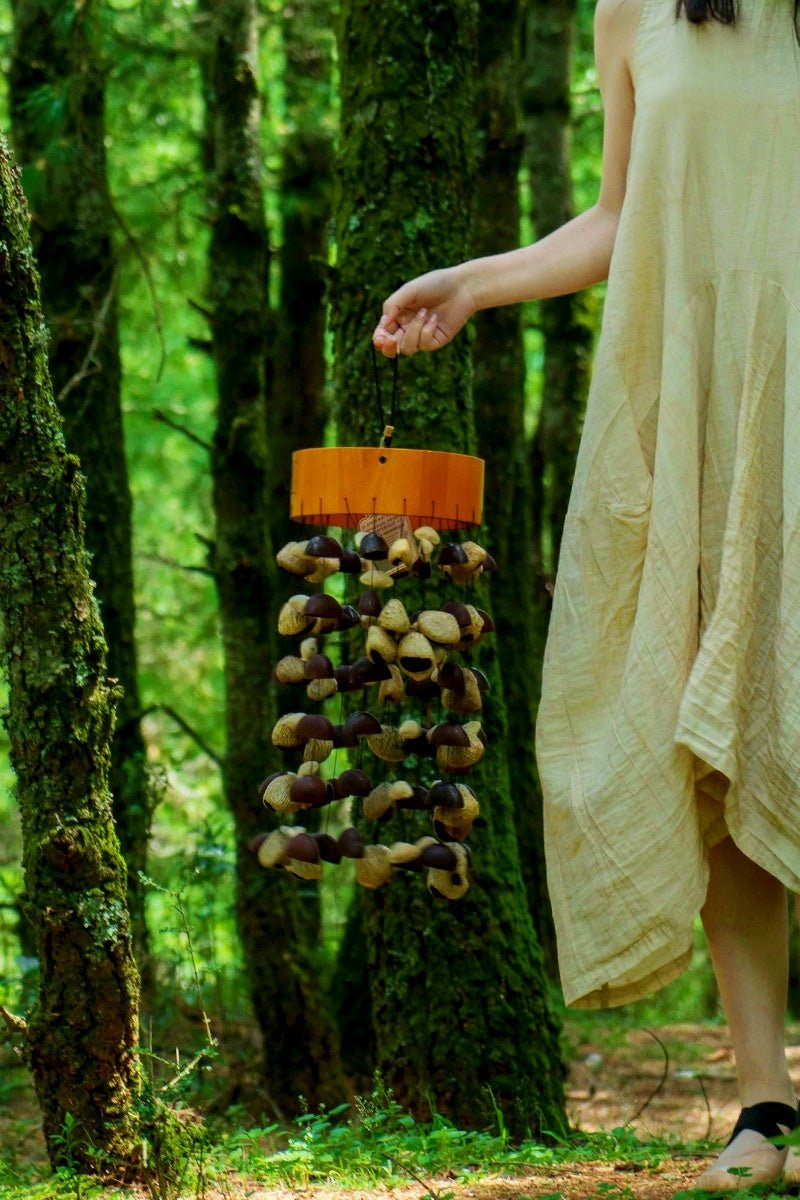 Handmade Entada, Pala Cardamom & Chacha Oleander Seed Shell Round Wind Chime - Yunicrafts