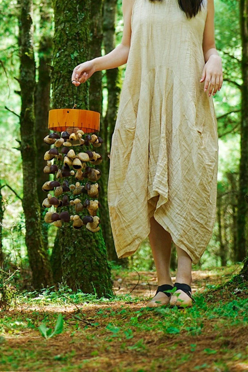 Handmade Entada, Pala Cardamom & Chacha Oleander Seed Shell Round Wind Chime - Yunicrafts