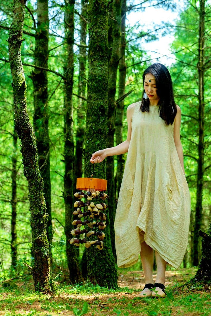 Handmade Entada, Pala Cardamom & Chacha Oleander Seed Shell Round Wind Chime - alternate image