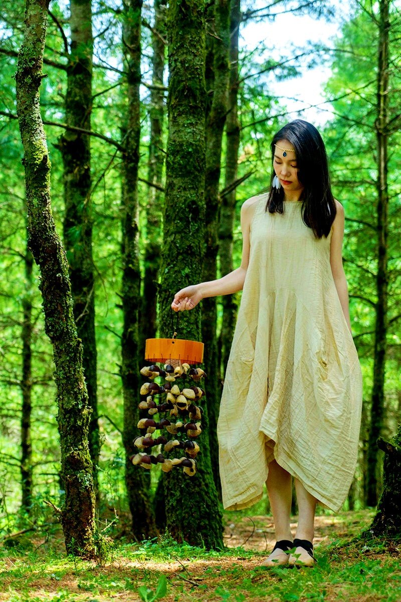 Handmade Entada, Pala Cardamom & Chacha Oleander Seed Shell Round Wind Chime - Yunicrafts