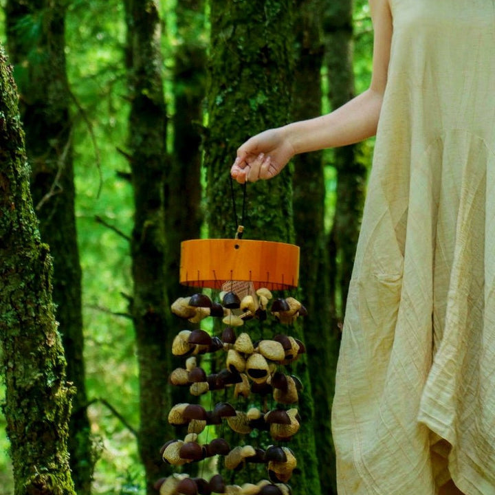 Handmade Entada, Pala Cardamom & Chacha Oleander Seed Shell Round Wind Chime - Yunicrafts