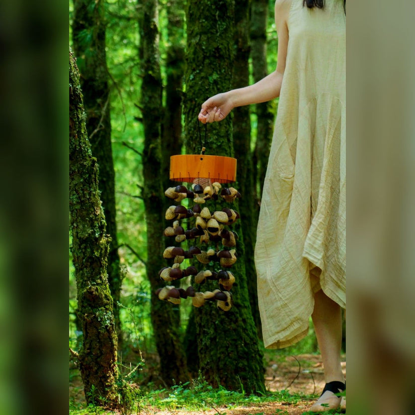 Handmade Entada, Pala Cardamom & Chacha Oleander Seed Shell Round Wind Chime - Yunicrafts