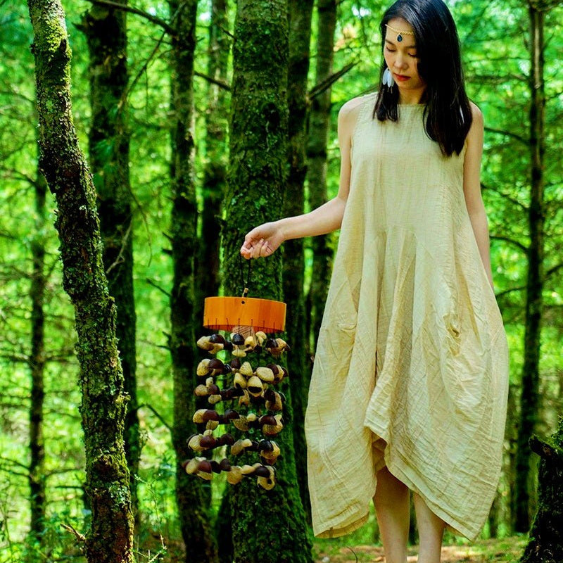 Handmade Entada, Pala Cardamom & Chacha Oleander Seed Shell Round Wind Chime - Yunicrafts