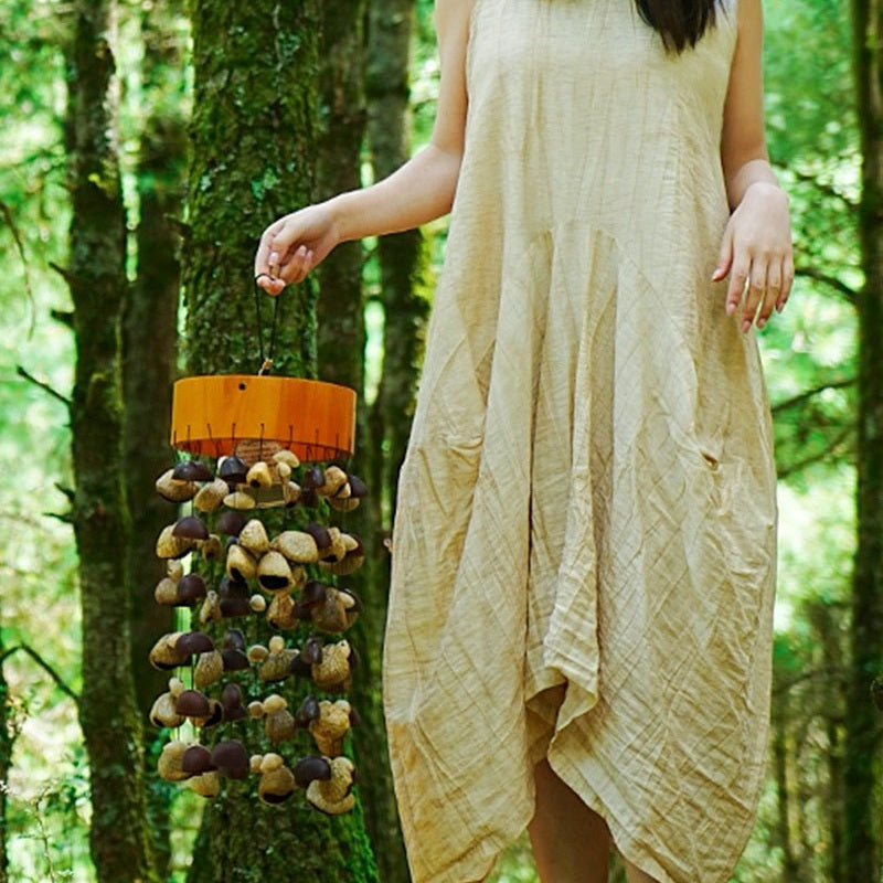 Handmade Entada, Pala Cardamom & Chacha Oleander Seed Shell Round Wind Chime - Yunicrafts