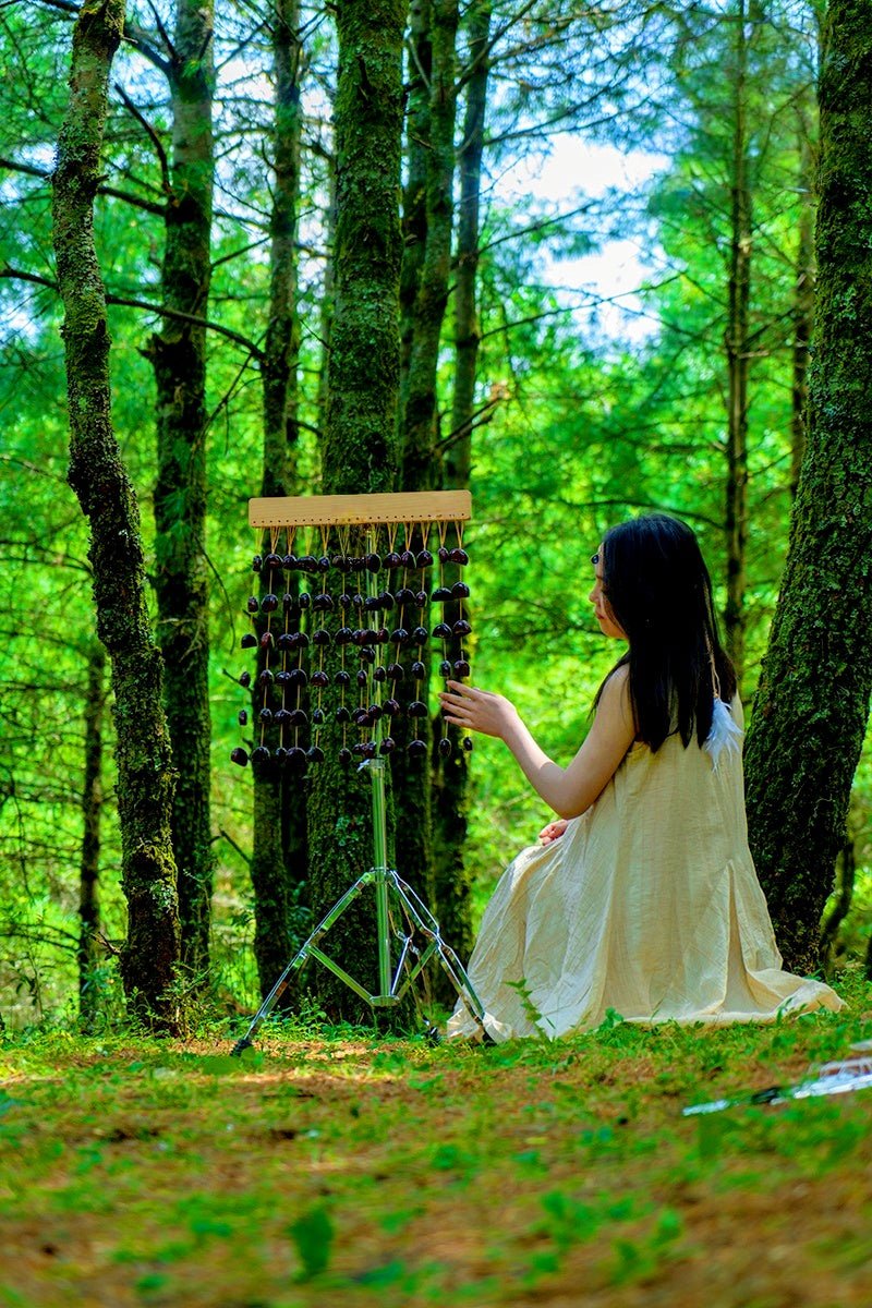 Handmade Juju Duckvine Seed Shell Bar Wind Chime – Natural Rainforest Sound - Yunicrafts