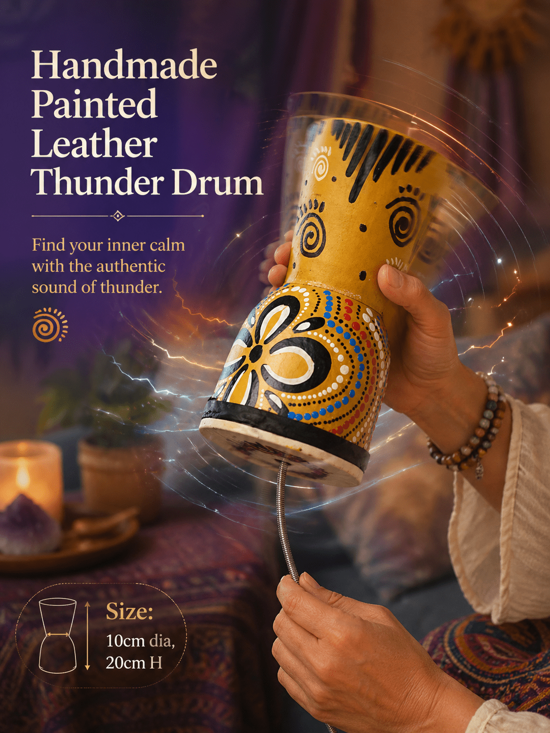 Handmade Painted Leather Thunder Drum - Yunicrafts