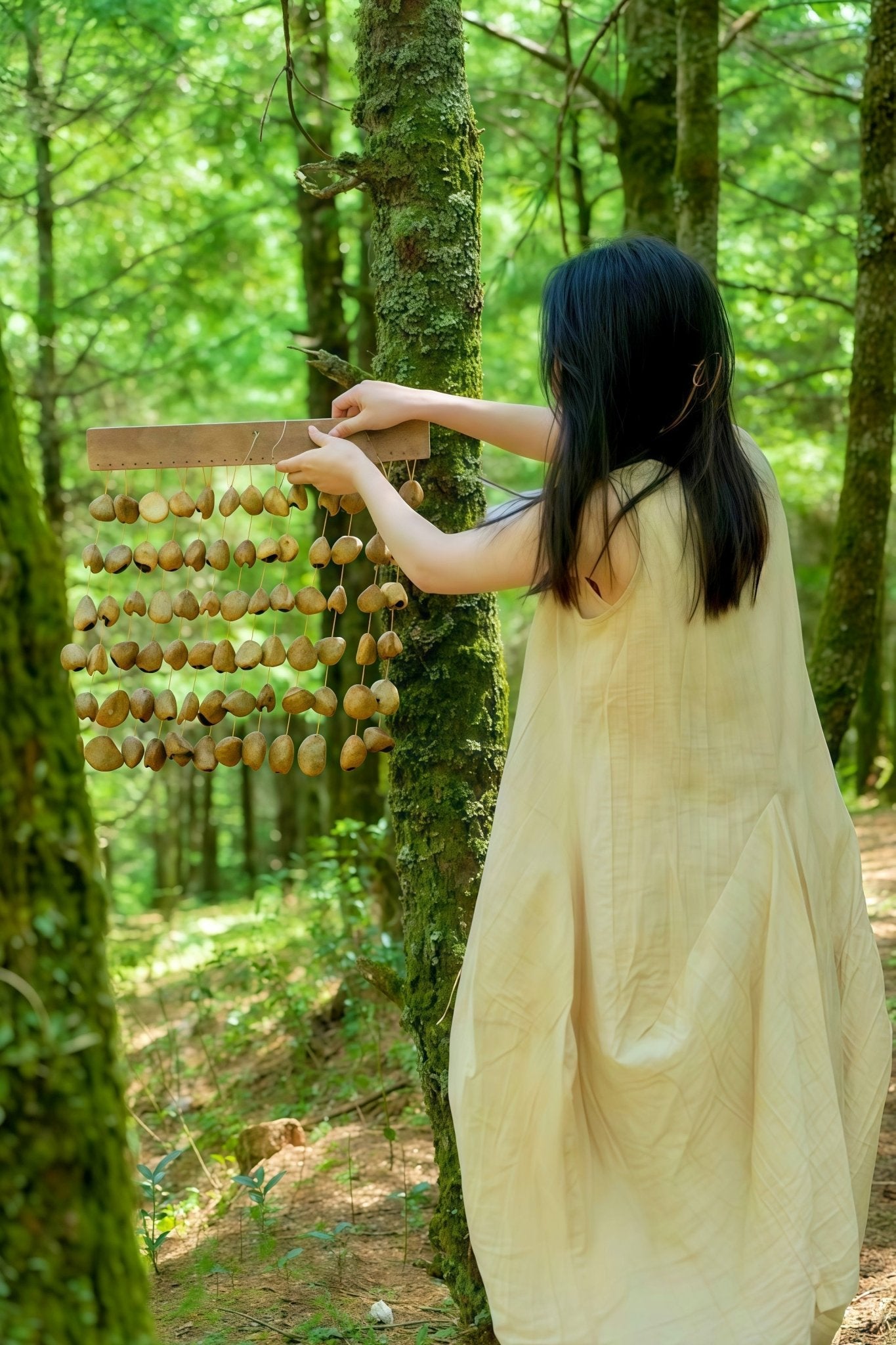 Handmade Panji Black Fruit Seed Shell Bar Wind Chime – Rainforest Sound Decor - Yunicrafts