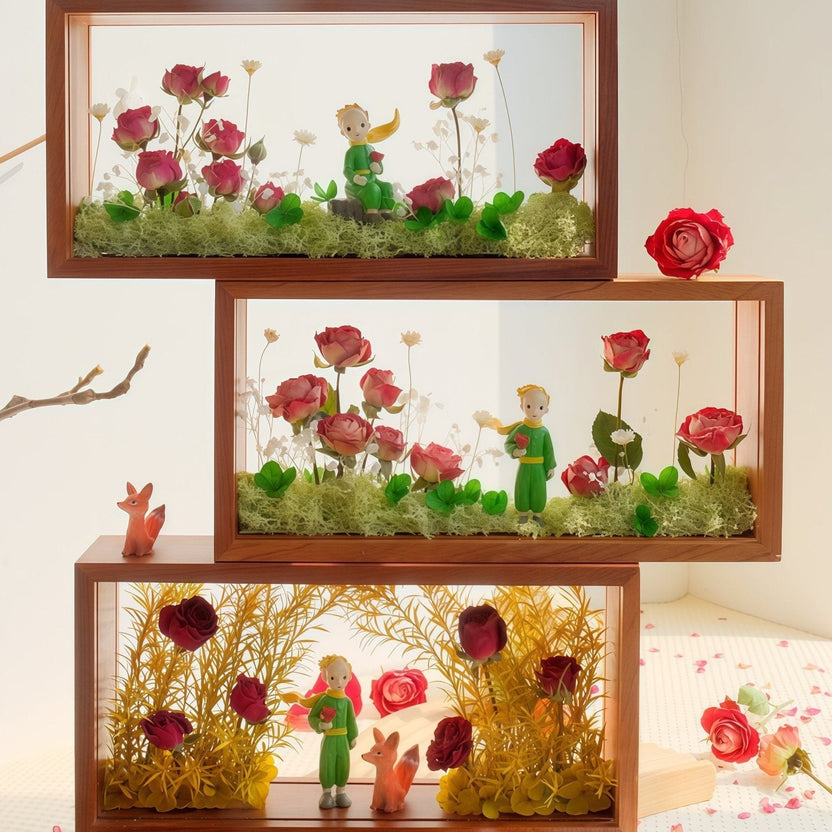"My Unique Rose" - The Little Prince & Real Preserved Flower Shadow Box Art - Yunicrafts