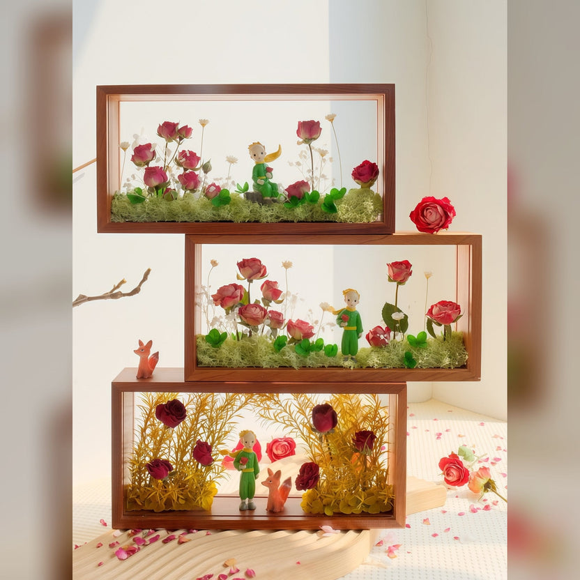 "My Unique Rose" - The Little Prince & Real Preserved Flower Shadow Box Art - Yunicrafts