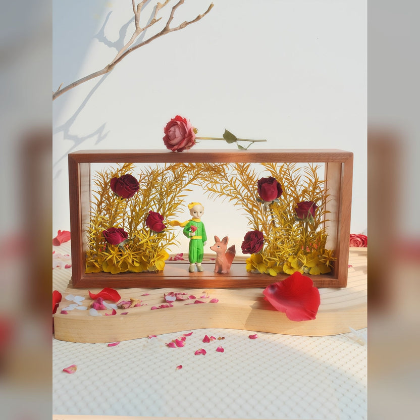 "My Unique Rose" - The Little Prince & Real Preserved Flower Shadow Box Art - Yunicrafts