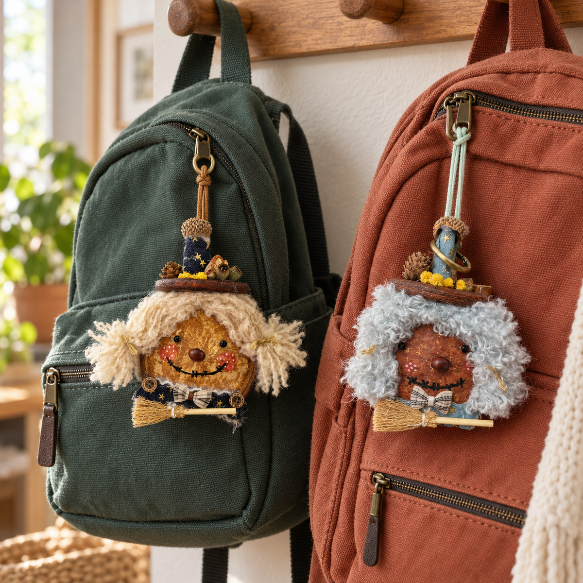 Magic Doll two random styles shown as handmade backpack charms