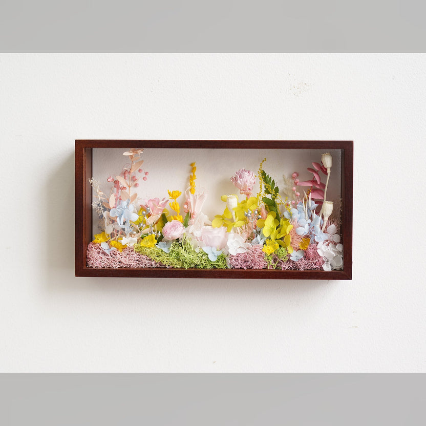 "The Landscape Garden" - Real Preserved Flower Shadow Box (Panoramic Desk Decor) - Yunicrafts