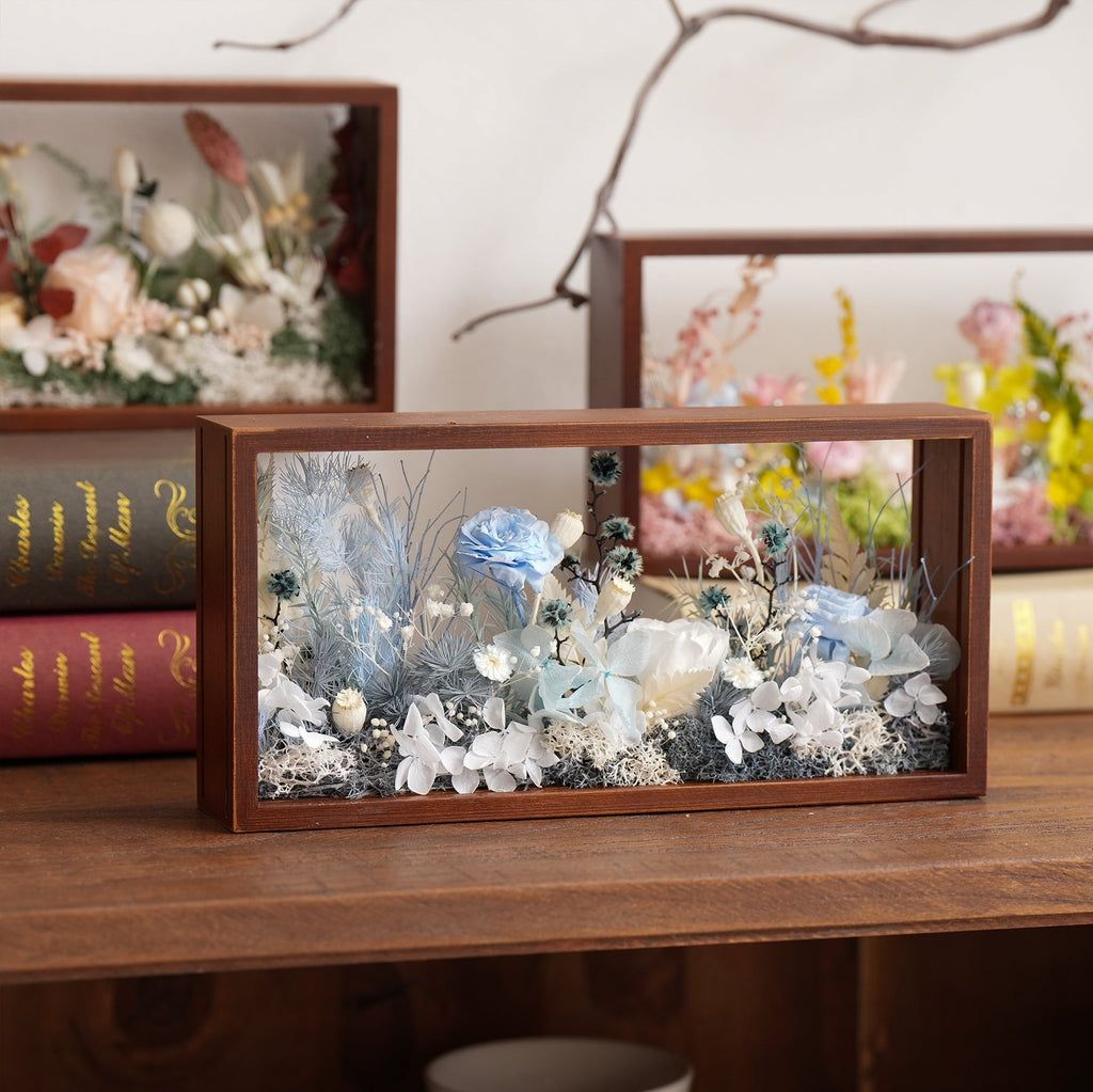 "Micro Landscape Frame" - Real Preserved Flower Mini Garden Shadow Box (Panoramic Desk Decor) - Yunicrafts