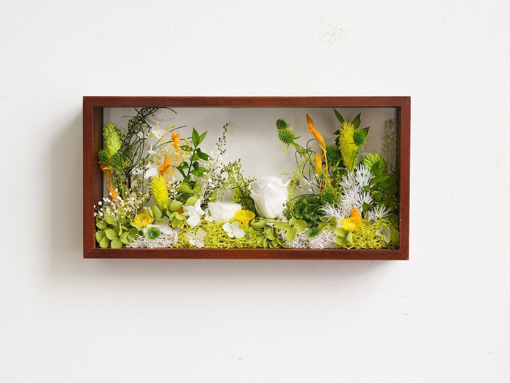 "Micro Landscape Frame" - Real Preserved Flower Mini Garden Shadow Box (Panoramic Desk Decor) - Yunicrafts