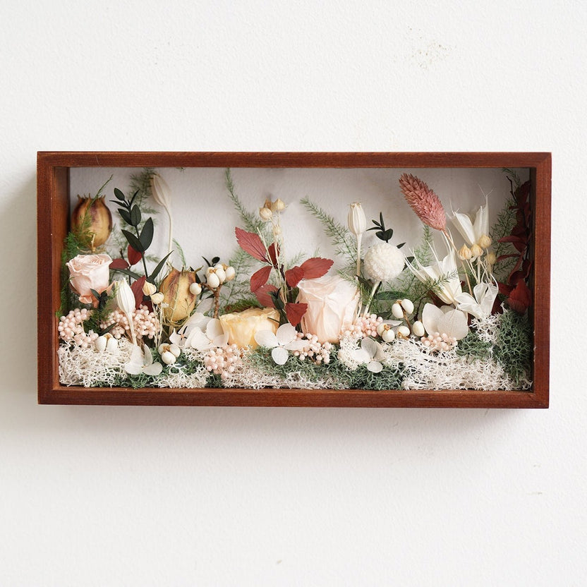 "Micro Landscape Frame" - Real Preserved Flower Mini Garden Shadow Box (Panoramic Desk Decor) - Yunicrafts