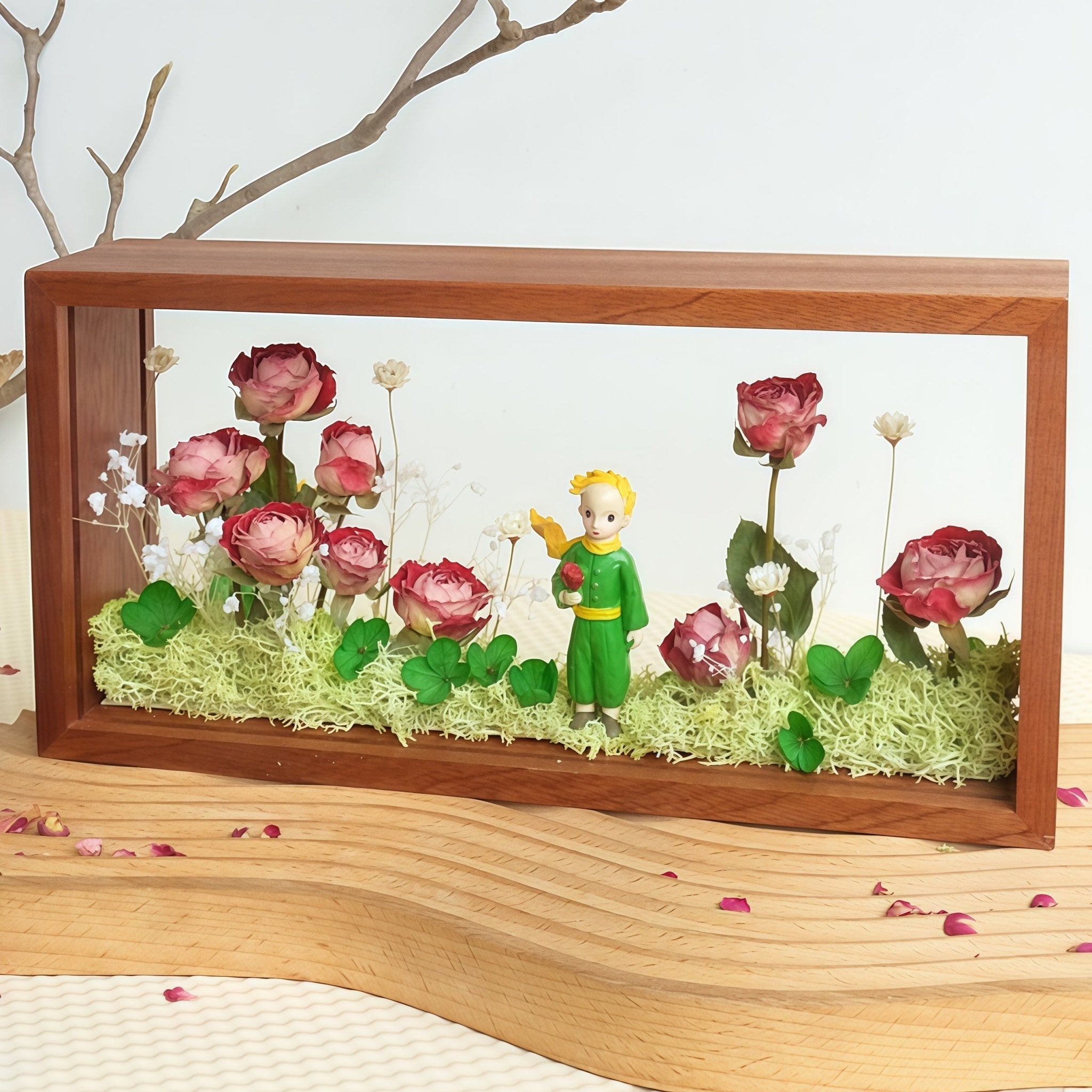 "My Unique Rose" - The Little Prince & Real Preserved Flower Shadow Box Art - Yunicrafts