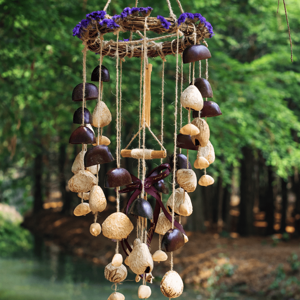 "The Floral Harvest Chime" - Vine Wreath Mobile with Dried Flowers & Seed Bells - Yunicrafts