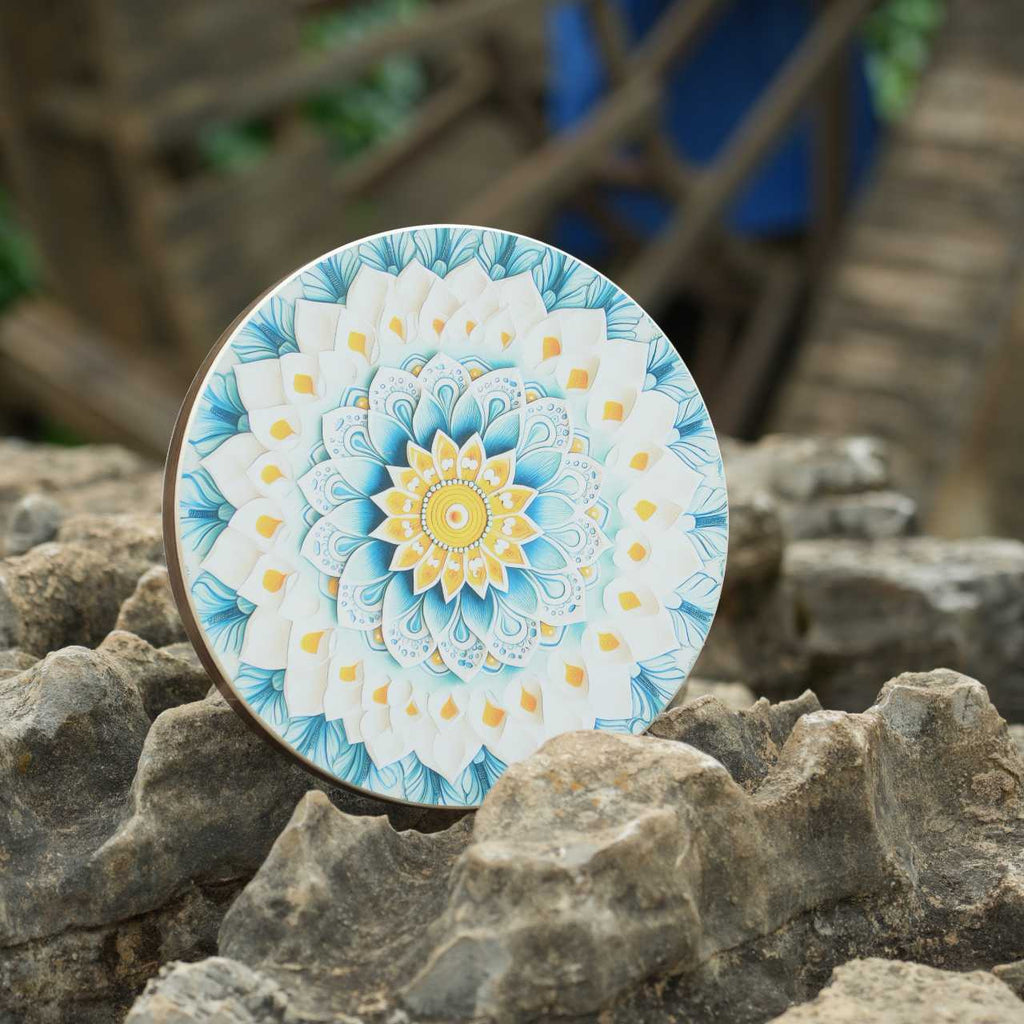 “Sea Spray Flower” 30cm bamboo stream drum with hand-painted floral design for sound therapy - Yunicrafts