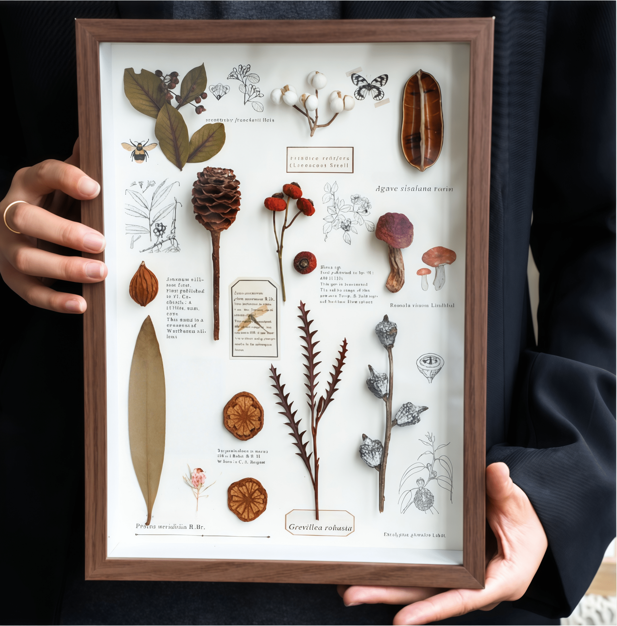 "Nature's Cabinet" - Real Botanical Specimen & Seed Shadow Box Art (A4 Size) - Yunicrafts