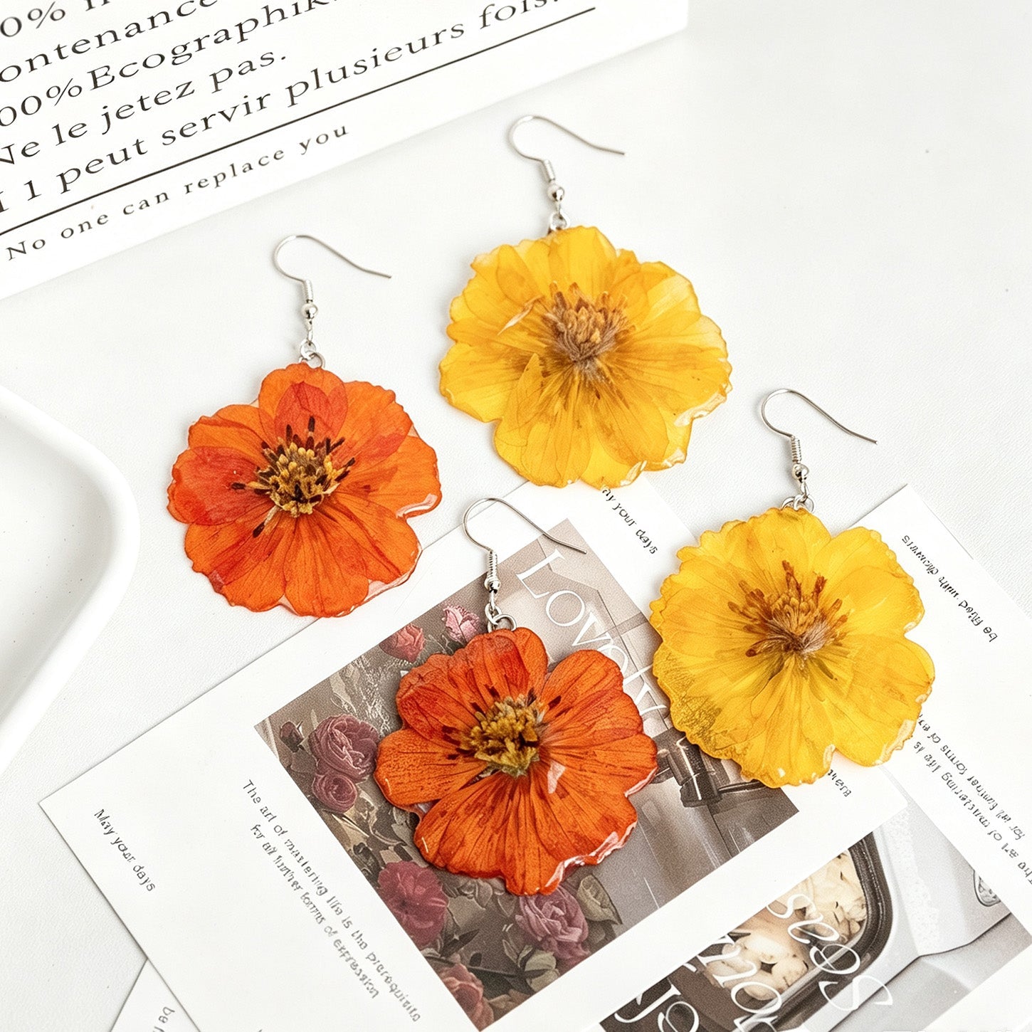 Orange & Yellow Daisy Resin Earrings - Yunicrafts