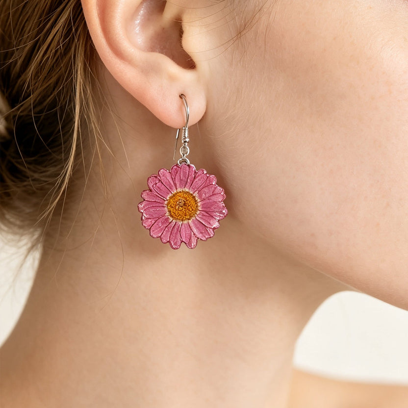 Pink Marguerite Resin Earrings - Yunicrafts