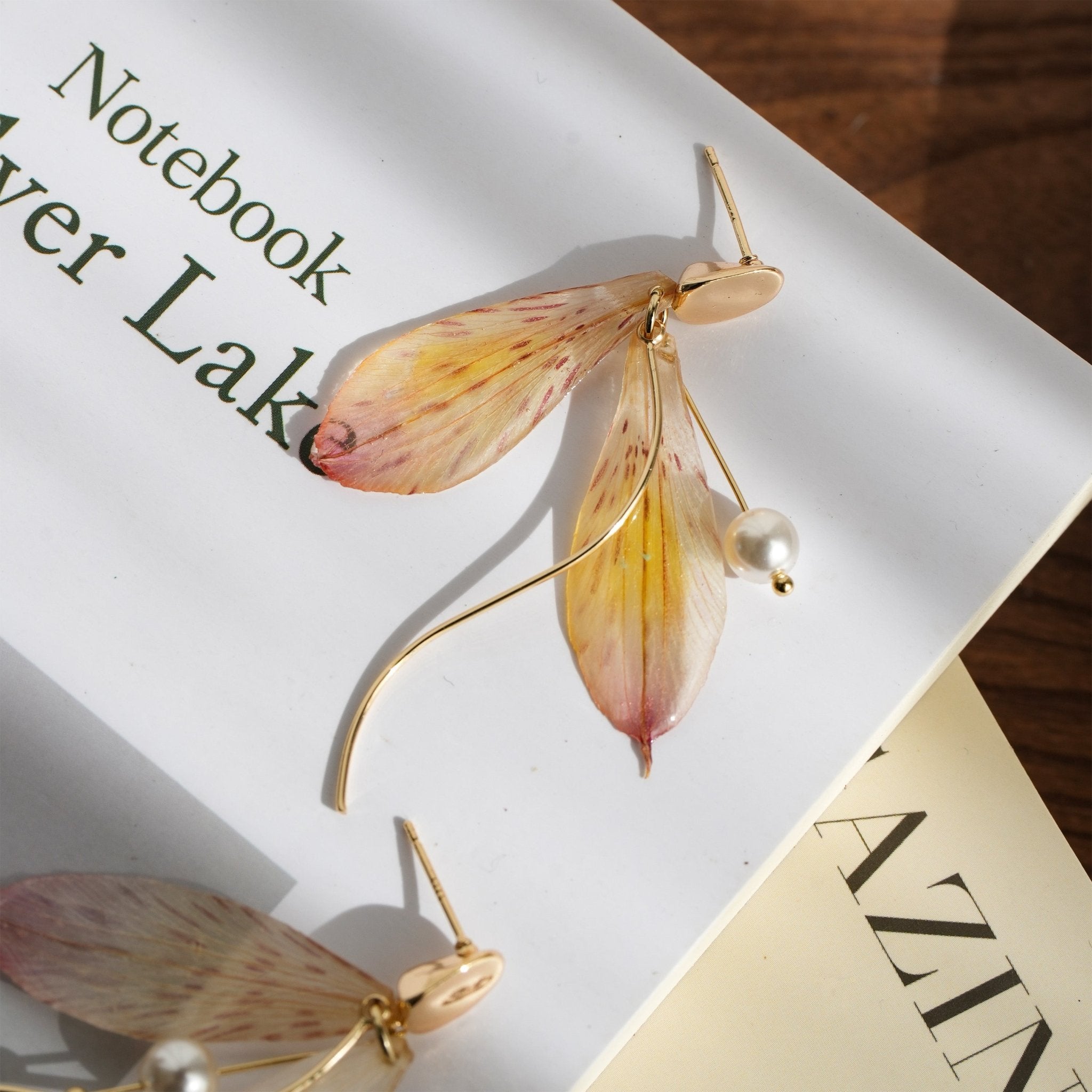 Real Alstroemeria Petal Earrings - "Fairy Wings" Translucent Floral Jewelry - Yunicrafts