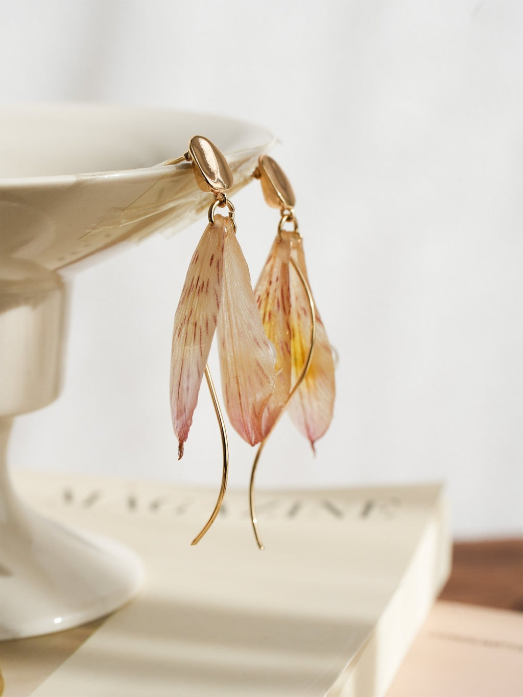 Real Alstroemeria Petal Earrings - "Fairy Wings" Translucent Floral Jewelry - Yunicrafts