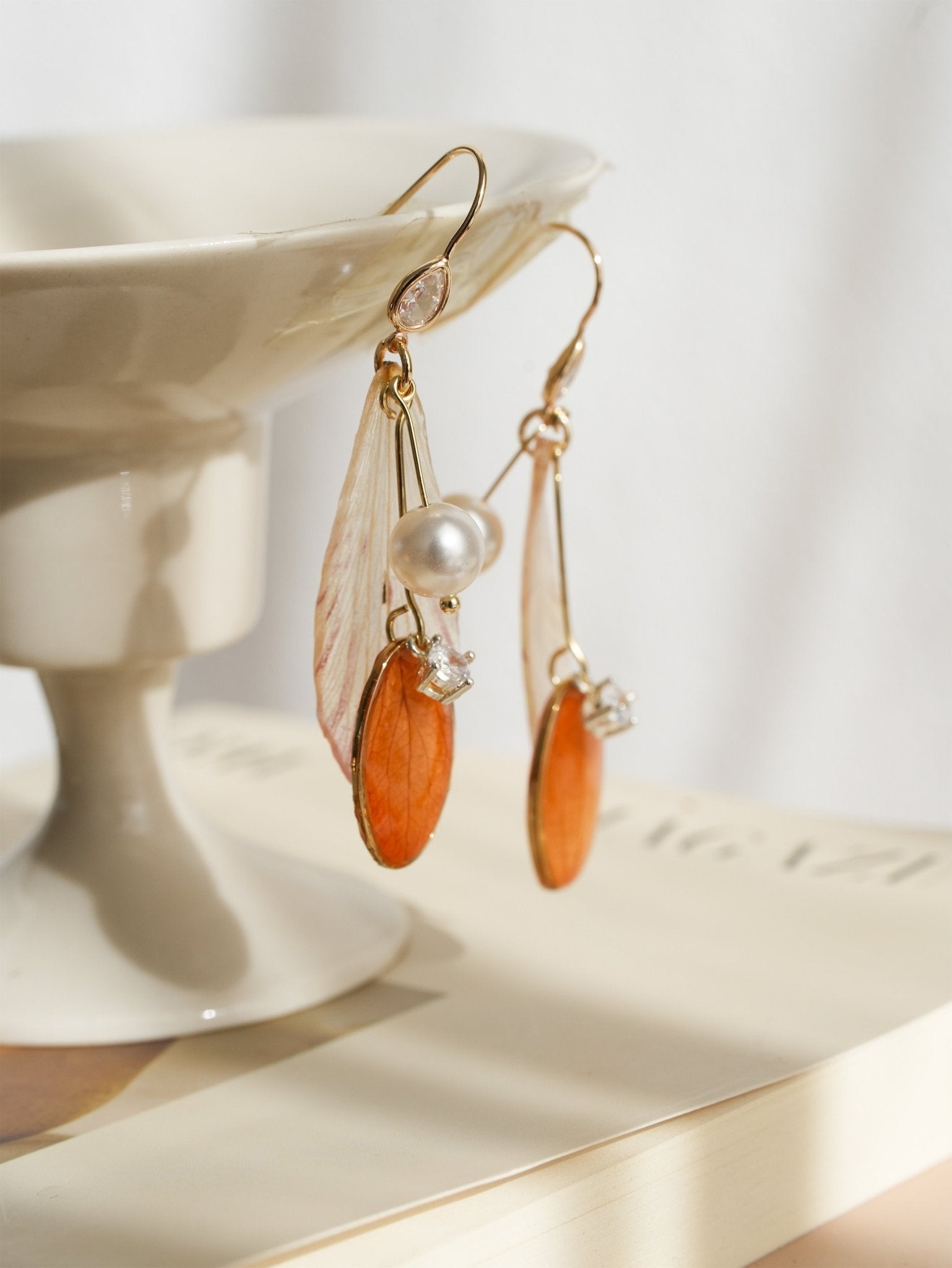 Real Alstroemeria Petal Earrings - "Fairy Wings" Translucent Floral Jewelry - Yunicrafts