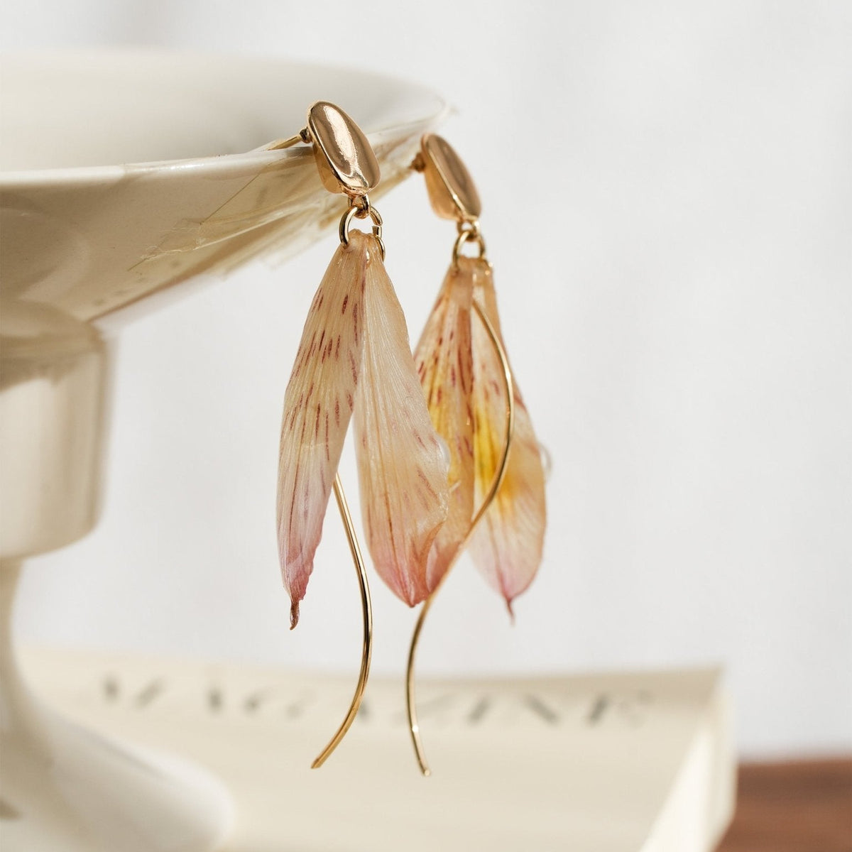 Real Alstroemeria Petal Earrings - "Fairy Wings" Translucent Floral Jewelry - Yunicrafts