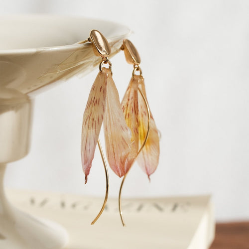 Real Alstroemeria Petal Earrings - "Fairy Wings" Translucent Floral Jewelry - Yunicrafts