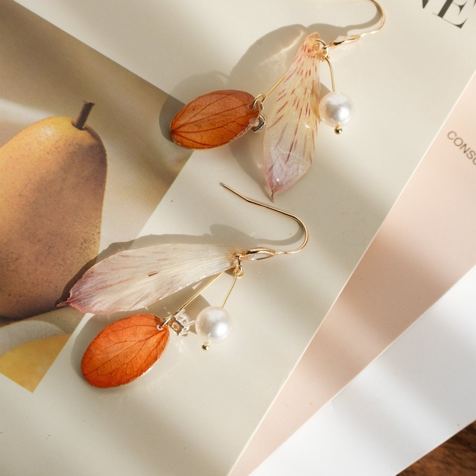 Real Alstroemeria Petal Earrings - "Fairy Wings" Translucent Floral Jewelry - Yunicrafts
