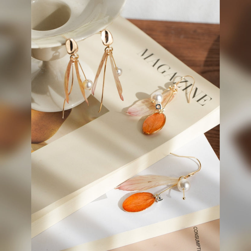 Real Alstroemeria Petal Earrings - "Fairy Wings" Translucent Floral Jewelry - Yunicrafts