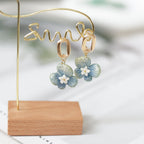 Real Blue Hydrangea Earrings with Pearl & Crystal Drop - "Raindrop Waltz" Botanical Jewelry - Yunicrafts