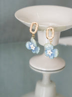 Real Blue Hydrangea Earrings with Pearl & Crystal Drop - "Raindrop Waltz" Botanical Jewelry - Yunicrafts
