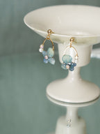 Real Blue Hydrangea Earrings with Pearl & Crystal Drop - "Raindrop Waltz" Botanical Jewelry - Yunicrafts