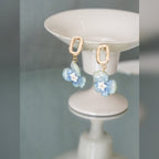 Real Blue Hydrangea Earrings with Pearl & Crystal Drop - "Raindrop Waltz" Botanical Jewelry - Yunicrafts