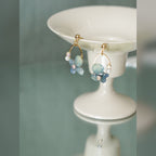 Real Blue Hydrangea Earrings with Pearl & Crystal Drop - "Raindrop Waltz" Botanical Jewelry - Yunicrafts