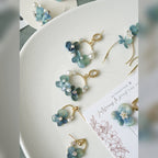 Real Blue Hydrangea Earrings with Pearl & Crystal Drop - "Raindrop Waltz" Botanical Jewelry - Yunicrafts