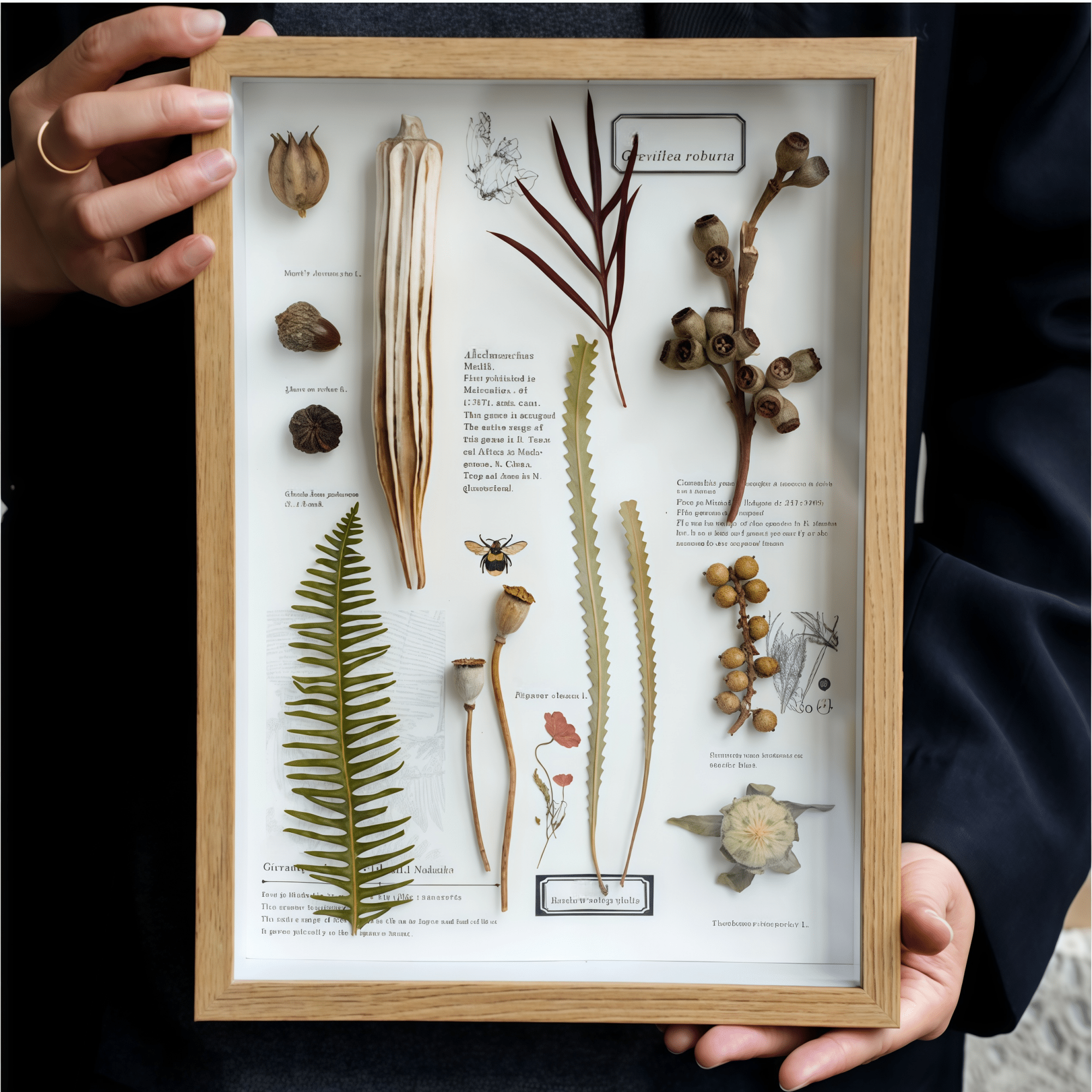"Nature's Cabinet" - Real Botanical Specimen & Seed Shadow Box Art (A4 Size) - Yunicrafts