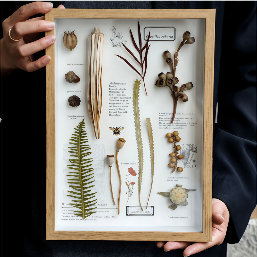 "Nature's Cabinet" - Real Botanical Specimen & Seed Shadow Box Art (A4 Size) - Yunicrafts
