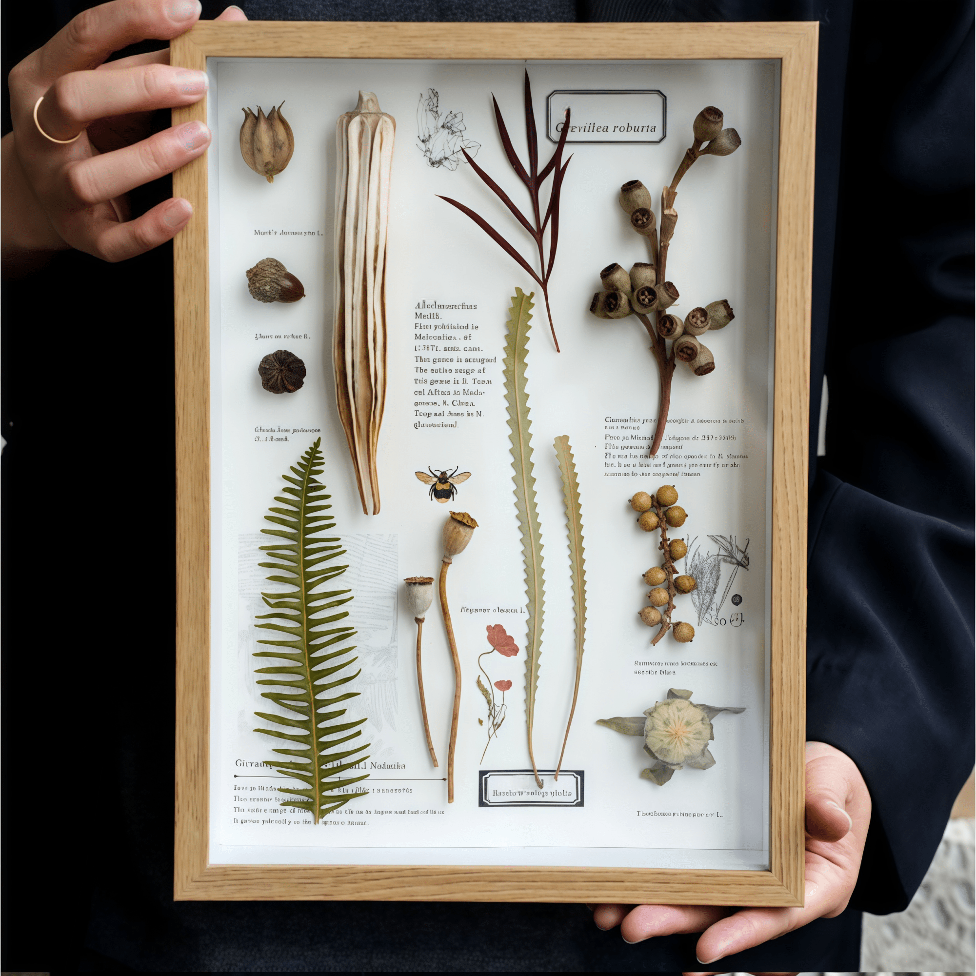"Nature's Cabinet" - Real Botanical Specimen & Seed Shadow Box Art (A4 Size) - Yunicrafts