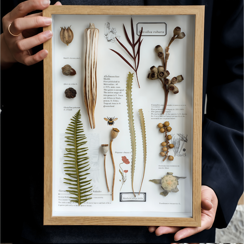 "Nature's Cabinet" - Real Botanical Specimen & Seed Shadow Box Art (A4 Size) - Yunicrafts