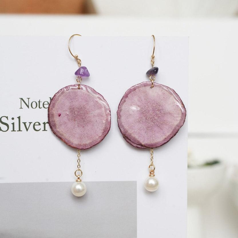 Real Carrot & Purple Sweet Potato Slice Earrings - "Harvest Gem" Vegetable Resin Jewelry - Yunicrafts